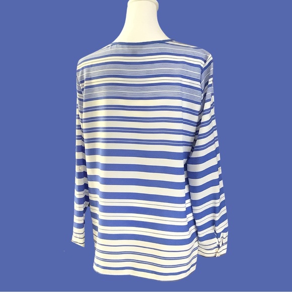 Talbots Blouse Blue and White Striped MP - Picture 3 of 11